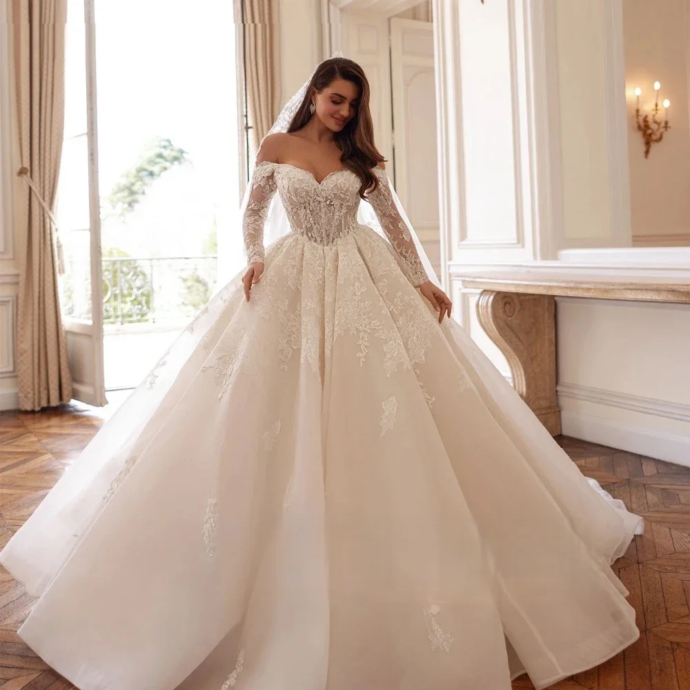 

Индивидуальные роскошные свадебные платья с вышивкой и бисером, длинными рукавами, в стиле принцессы, для невесты, свадебные наряды, Vestidos Novias