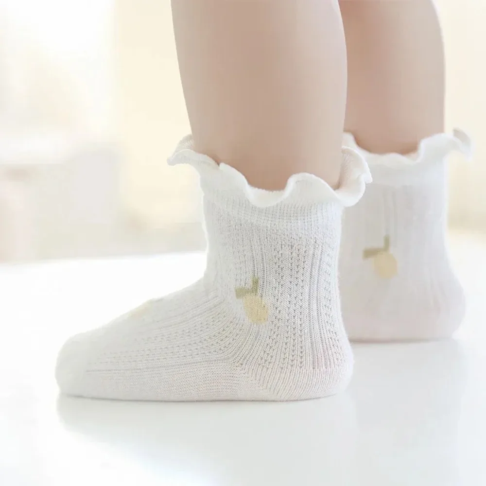 Newborn Baby Ankle Socks Summer Thin Mesh Ruffle Seamless Anti Slip Cotton Soft Toddler Indoor Walking Wear Kid Foot Hosiery