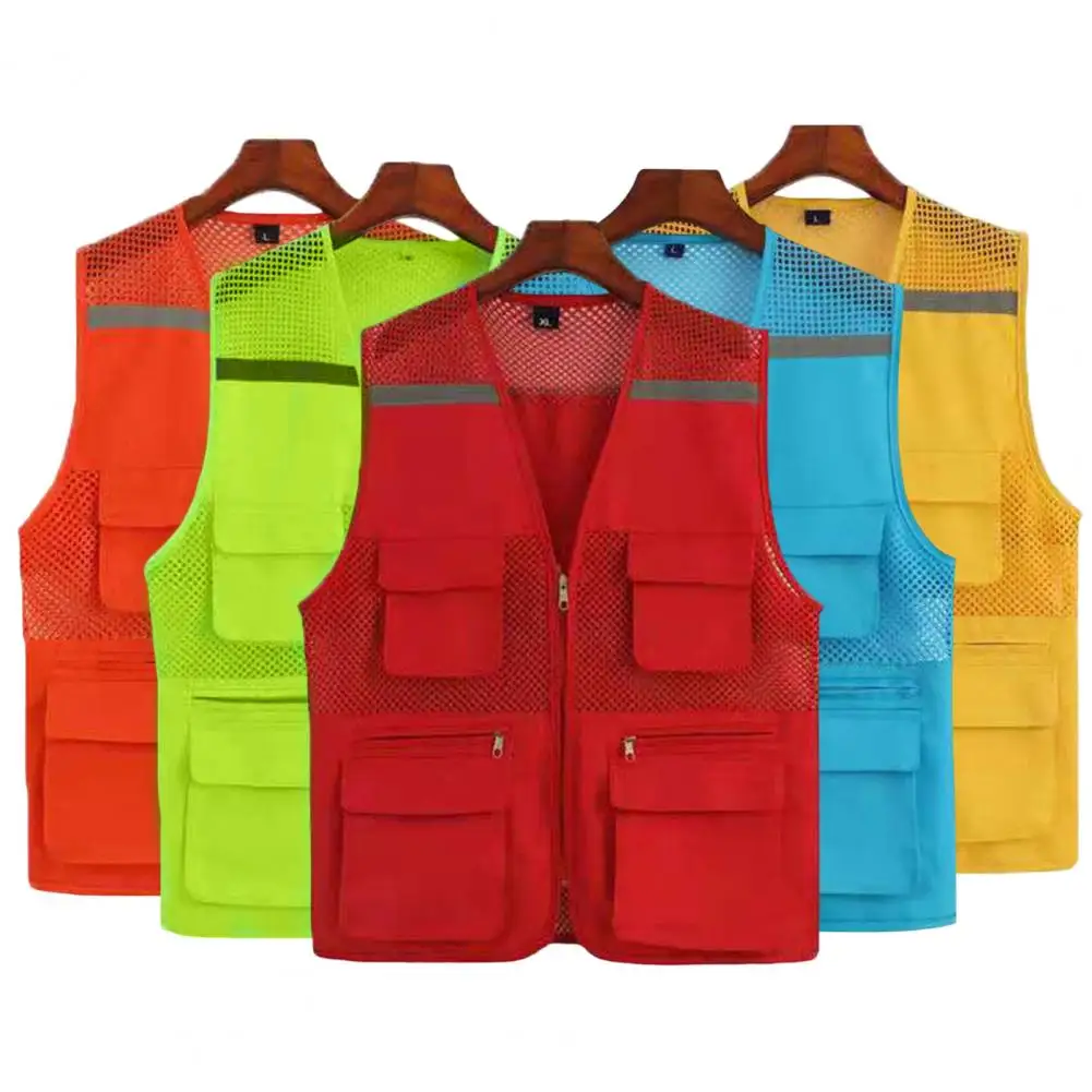 Reflective Safety Waistcoat Reflective Stripes Director Fishing Vest with Multi Pockets for Men Lightweight Mesh for Boys