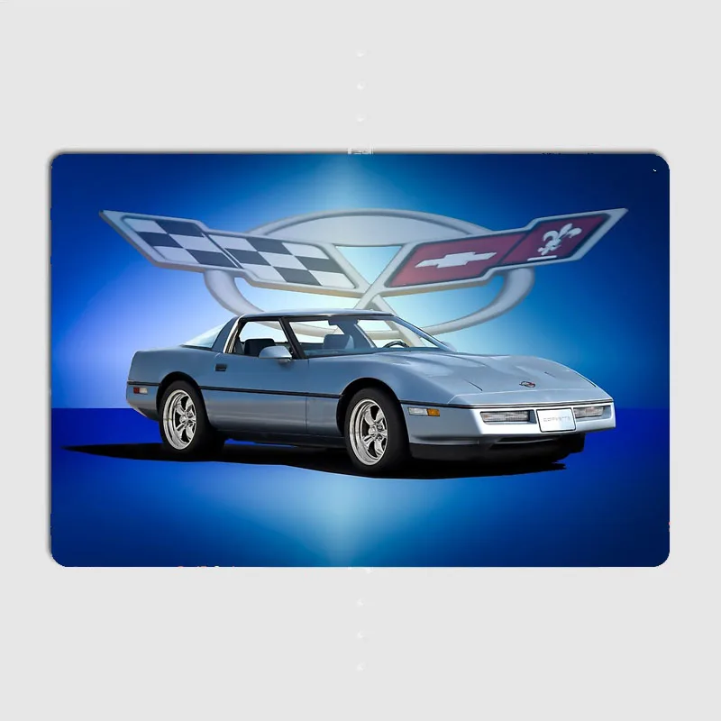 Retro Classic Car 1985 Corvette C4 Sports Car Poster Metal Sign Garage Automobile Club Tin Custom Home Wall Decor Room Decor