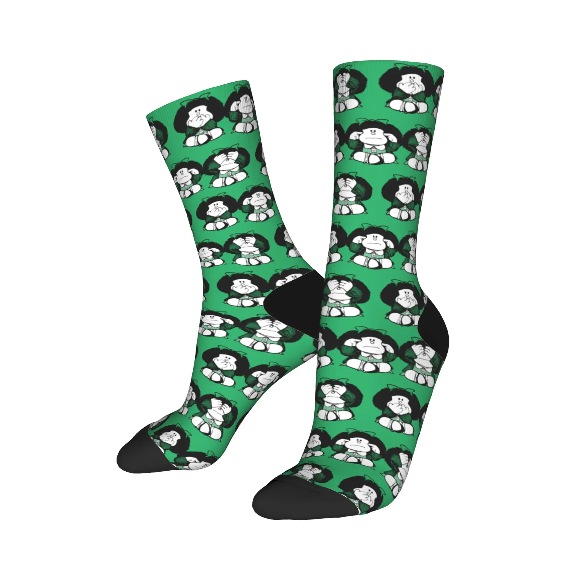 Autumn Winter Cool Men's Women's Three Monkey Socks Mafaldas Cartoon Sweat Absorbing Crew Socks,