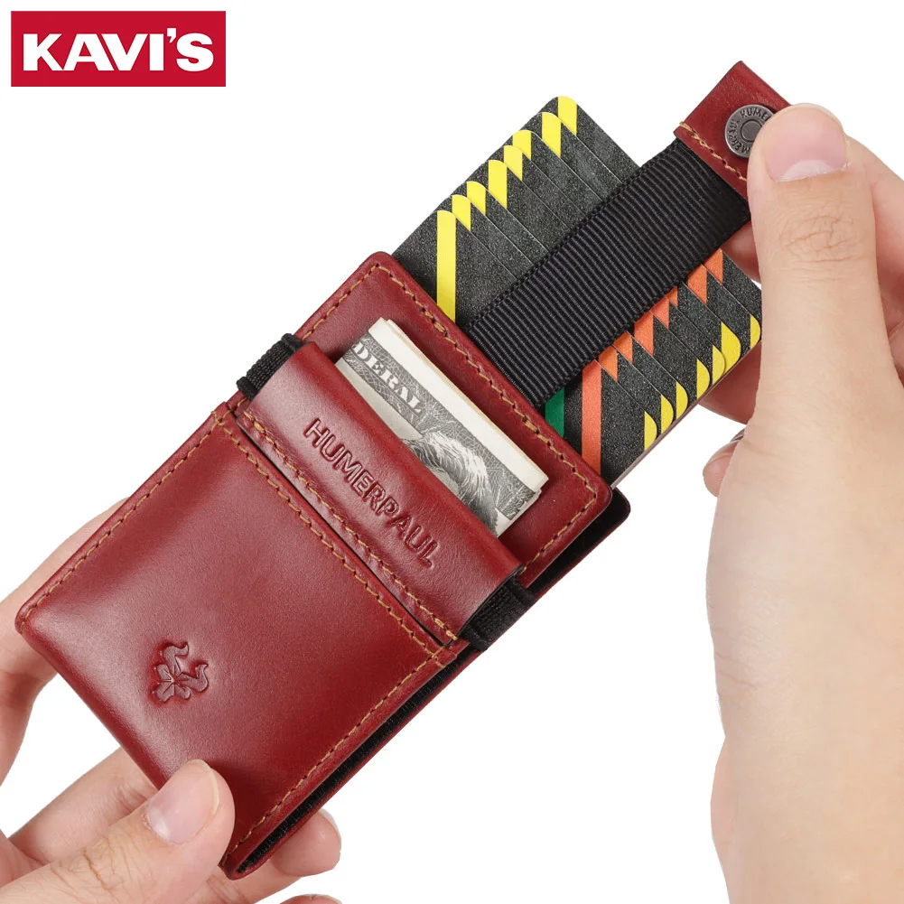KAVIS Zakelijke lederen kleine kaarthouder Reizen slanke portemonnee voor heren RFID-blokkerende creditcardhouder Retro creditcardportemonnee
