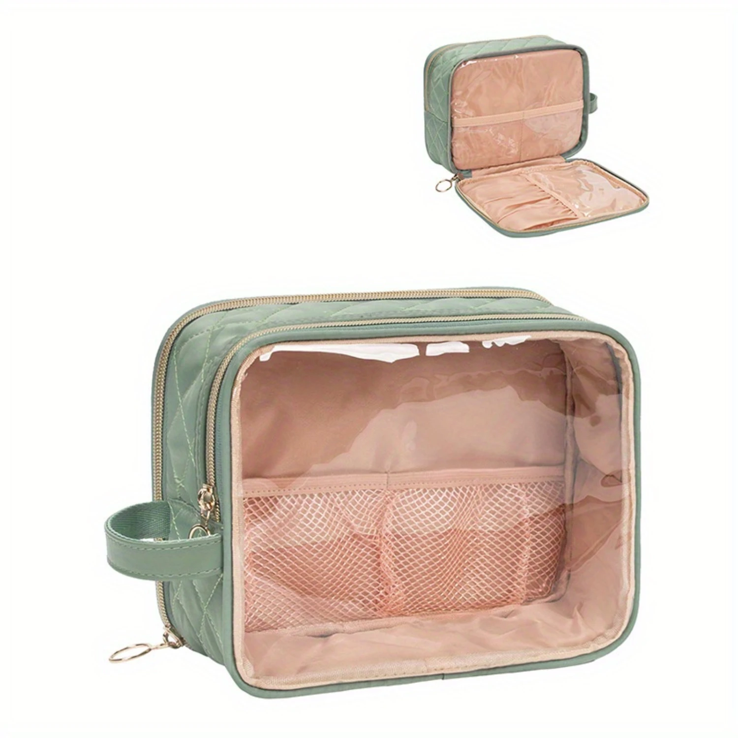 

Waterproof Clear Makeup Bag with Handle, Brush Compartment, Travel Toiletry Organizer Case, PVC for Women