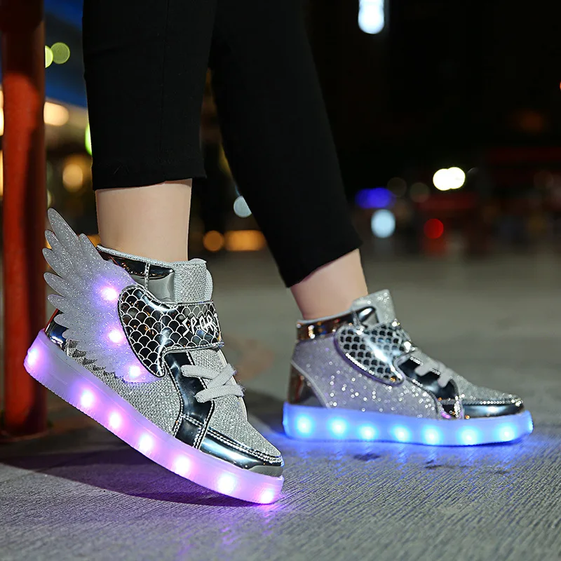 YUNICUS Led Light Boys Girls Shoe USB Charging Black Two Wheels Luminous Sneakers Roller Skate Shoes for Children Kids Led Shoes