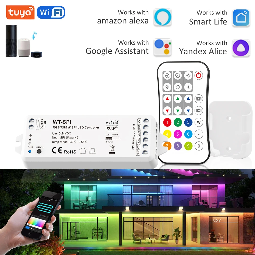 5-24V DC RGB RGBW Tuya LED Controller Wifi 2.4G RF WT-SPI Controler for WS2811 WS2812 WS2815 UCS1903 GS8208 Pixel Strip Lights