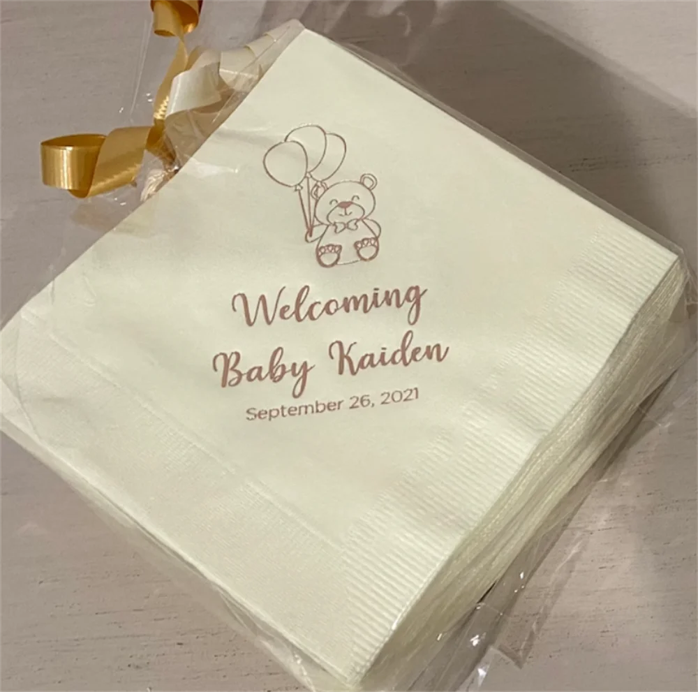 Guardanapos Guest Towel, Tema do urso, Bebidas, Almoço, Jantar, Baby Birthday Shower, Custom Impresso, Monogrammed, 50pcs