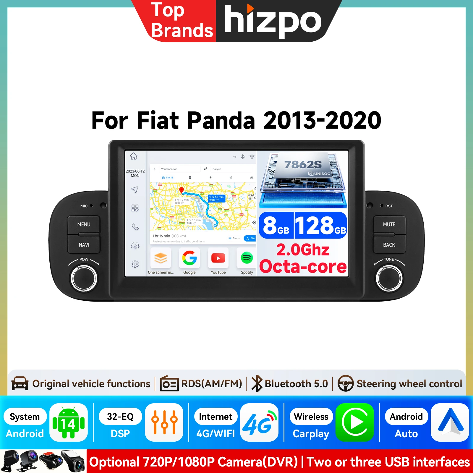 7-Zoll Android Autoradio für FIAT Panda 2013 - 2020 Stereo-Multimedia-Player Navigation Autoradio Carplay Auto AI Intelligentes System