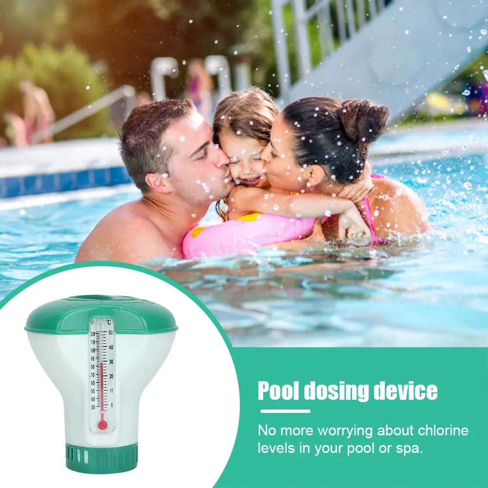 Swimming Pool Accessories Floating Pills Disinfecting Box With Thermometer Automatic Drug Dispenser Chemical Chlorine Dispenser