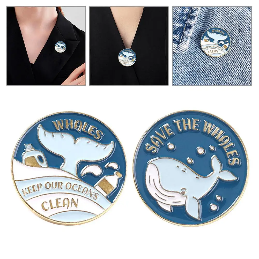 Save The Whales Sea Funky Pin Badges Fashion Brooch Metal Badge Ocean Badge Diameter 2.5cm Save Pins The Enamel F6Y2