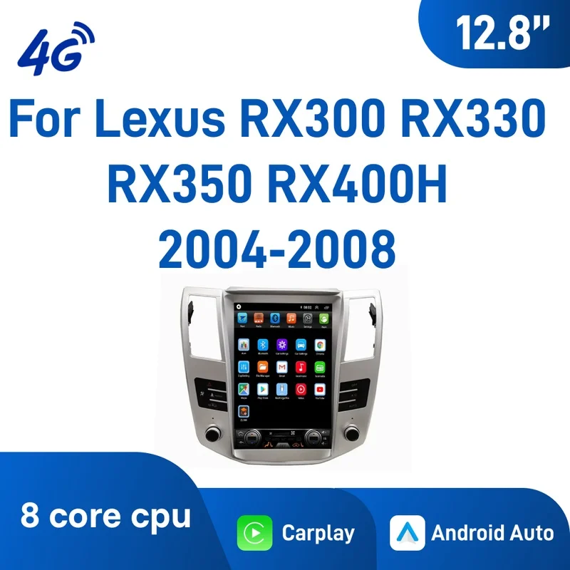 12.8 Inch Android Car Navigation for Lexus RX300 RX330 RX350 RX400H 2004‑2008, Wireless CarPlay, vertical screen