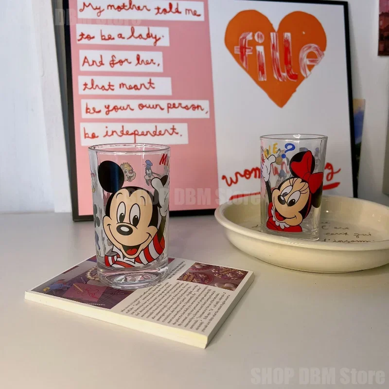 Disney Mickey Minnie Mouse Glass Coffee Cup High Heat-resistant Latte Mug Senior Water Cup Cartoon Milk Beer Juice Tea Cup Glass