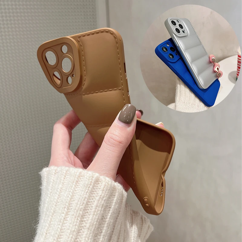 Fashion Down Jacket Liquid Silicone Case For iPhone 14 13 12 11 Pro Max X XR XS 7 8 Plus Camera Protection Shockproof Soft Cover