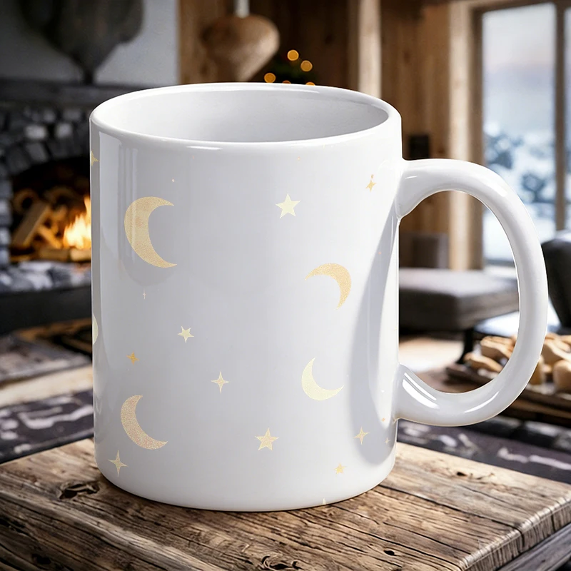 

1PCS Healing Style Star and Moon Fully Printed Ceramic Mug, Coffee Cup, Milk Cup, Office Tea Cup, Drinking Cup, Fade-Resistant