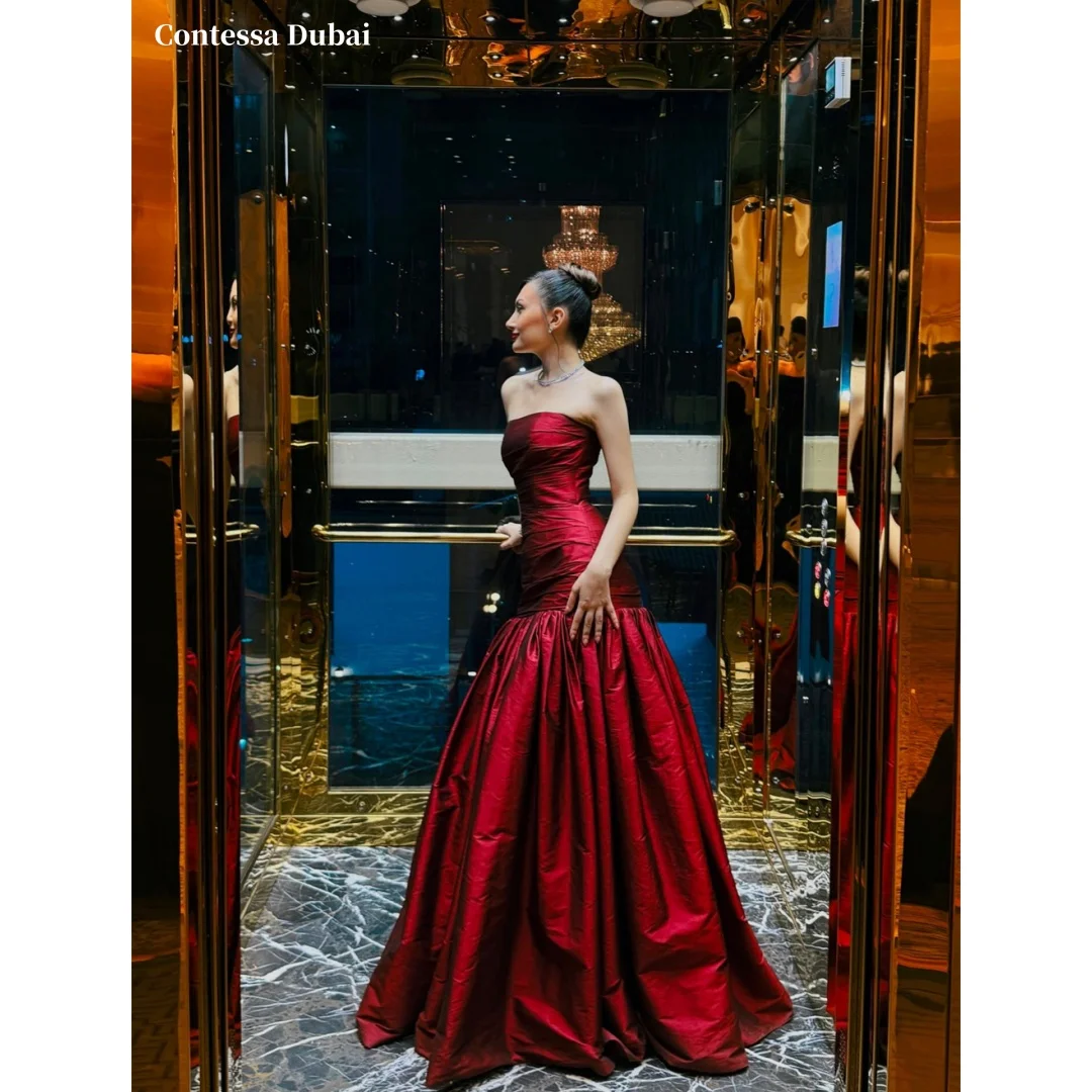 Contessa Custom Red Strapless Prom Dress Elegant Sheath Multilayer Pleats Vestidos De Noche A-Line Formal Evening Dresses 2026