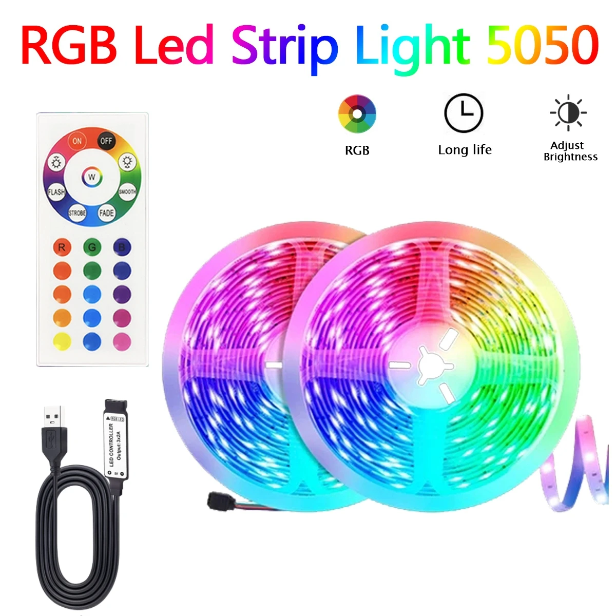أضواء شريط LED USB مع 24 مفتاحًا للتحكم عن بعد RGB أضواء شريط LED مرنة متغيرة الألوان، إضاءة خلفية للتلفاز، غرفة النوم، المكتب، الكمبيوتر الشخصي،