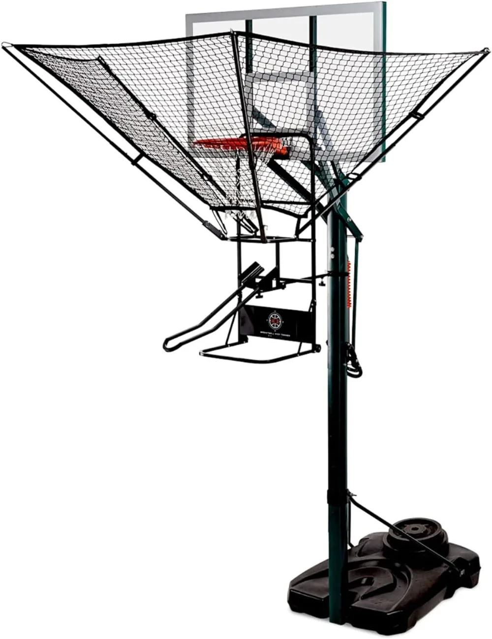 Rebounder Net Return System Portable Shot Trainer for Traditional Pole and Wall Mounted Hoops with Rotating Return Chute