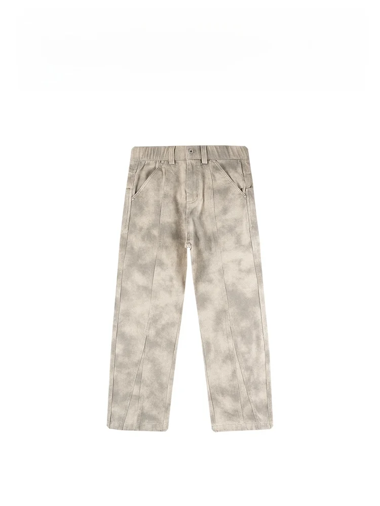 

BAIRBAOLIY High-End American Retro Straight Leg Casual Pants Men's Dirtied Long Trousers Spring New Faion Urban Sle