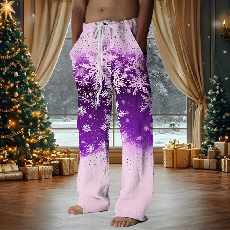 Fashionable Men's Relaxed-Fit Pants Christmas Attire Casual Comfortable Everyday Wide-Leg Pants Christmas Holiday Pants