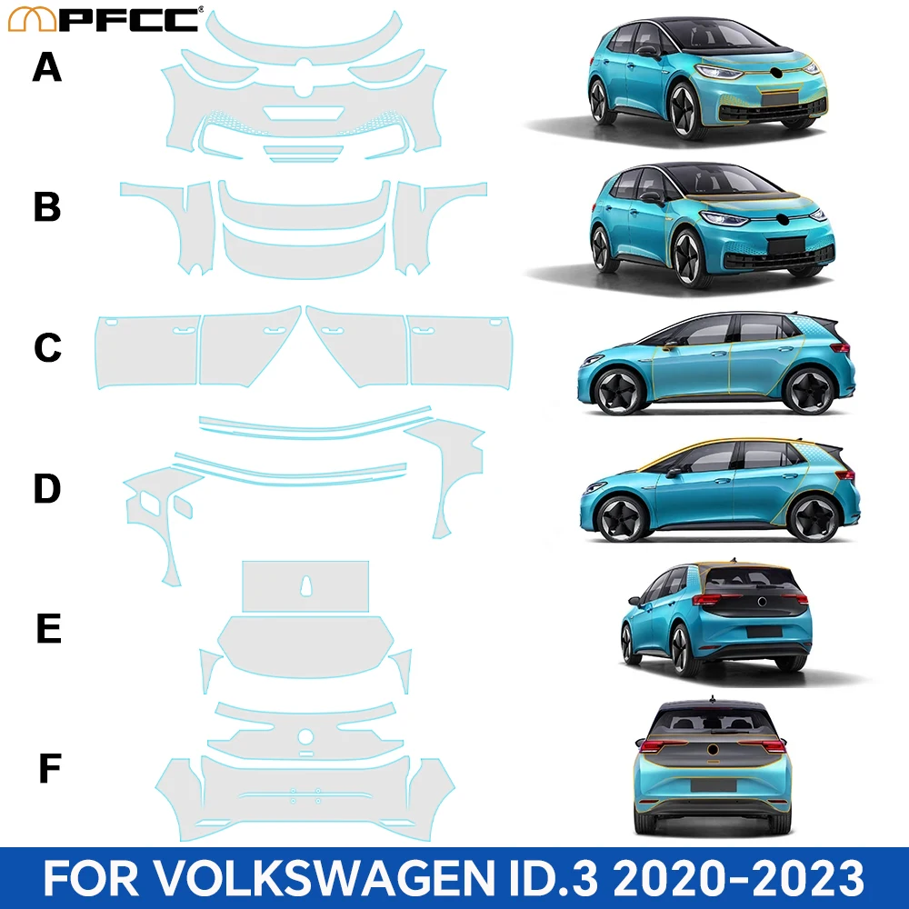 

For Volkswagen ID.3 2020-2023 Pre-cut PPF Clear Bra 9Mil TPU Paint Protection Film Car Body Anti-scratch Kit Resistant Cover