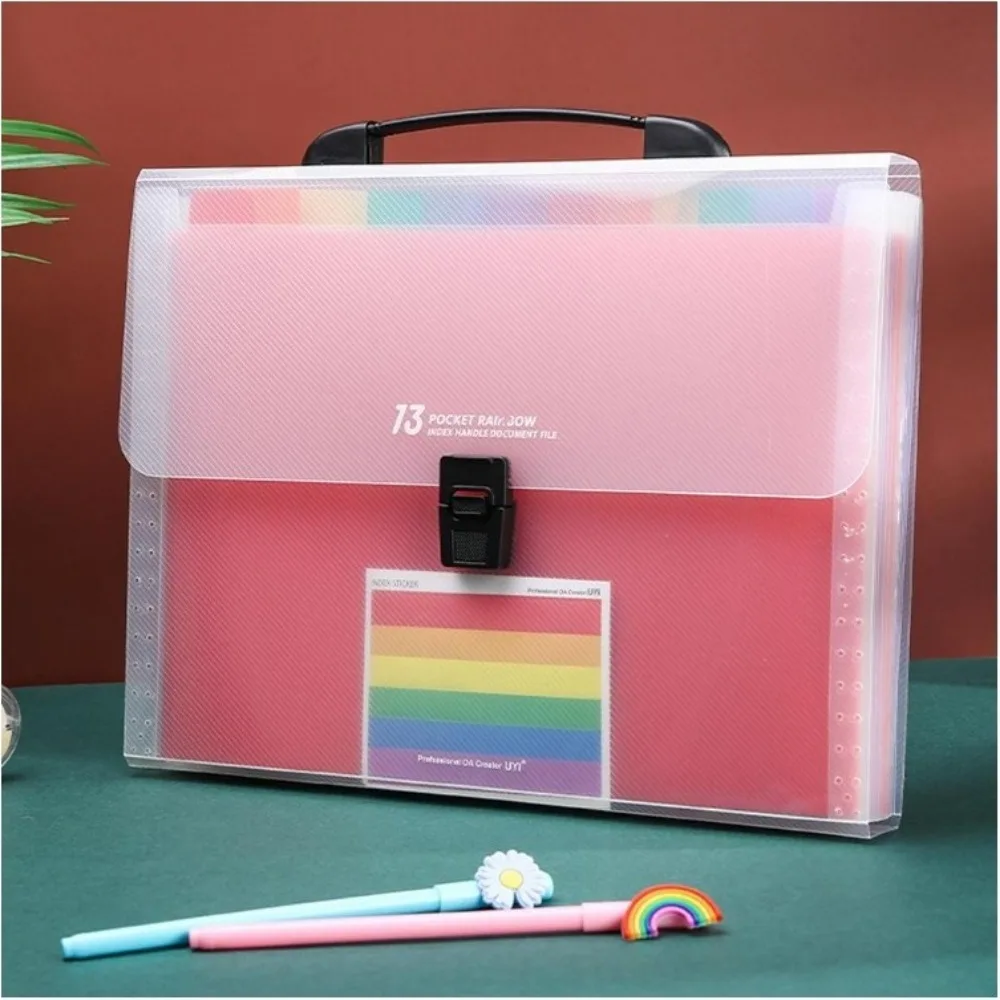 Expanding Files Folder 13 Pockets A4 Rainbow Accordion File Organizer Index Handle File High Capacity Expanding Document Folder