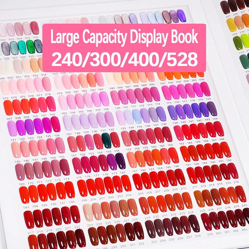 240/300/400/528 Colors Acrylic Nail Display Book Tips Gel Polish Display Color Chart Salon Tools With False Tips Showing Shelf