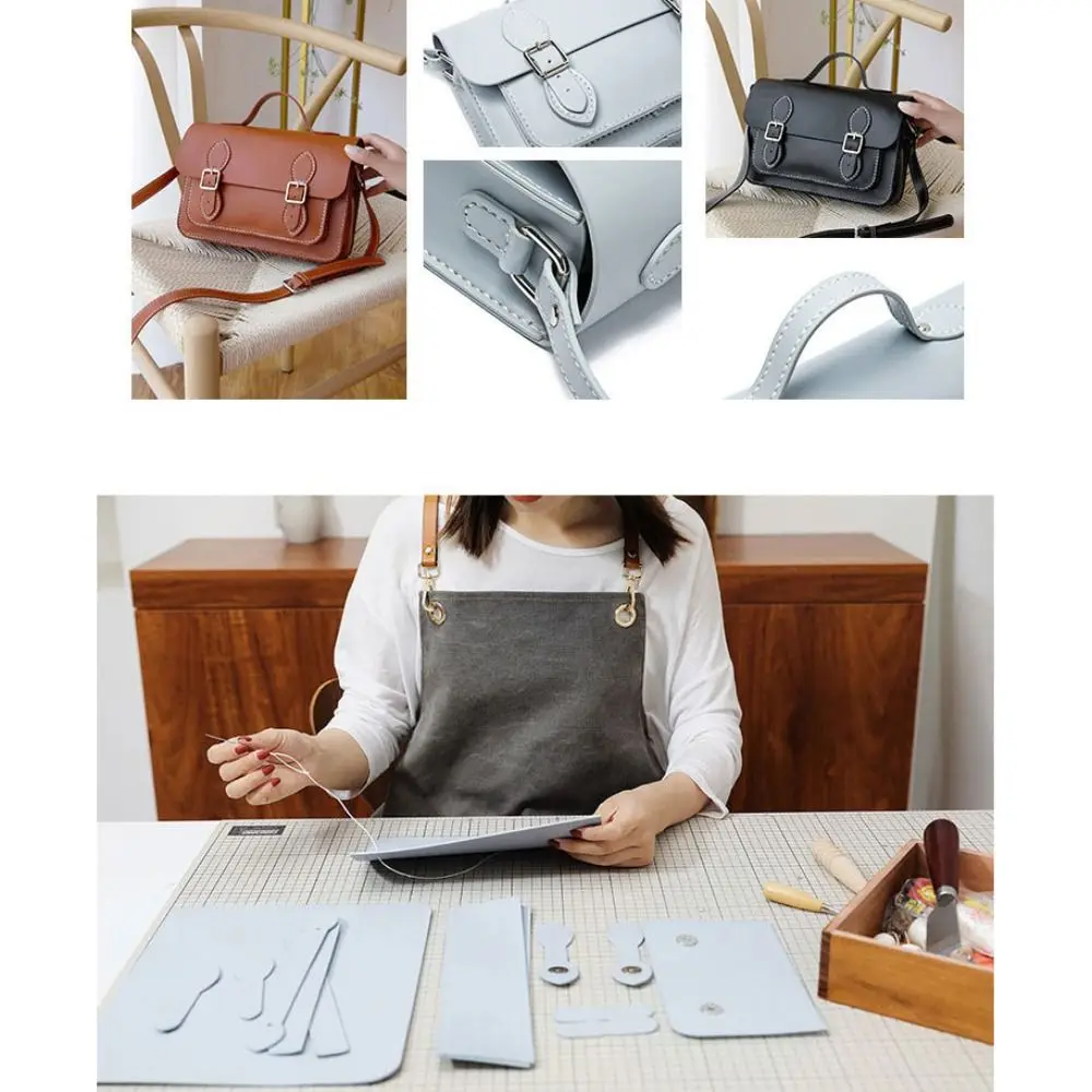 Vintage PU Leather DIY Material Bag 10 Colors Hand-stitched Shoulder Crossbody Bag DIY Self-made Bag Women