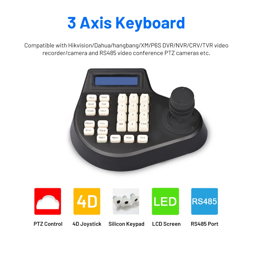 Security 3D 3 Axis Joystick Keyboard Controller PELCO-D/P W/LCD Display For RS485 Analog AHD CCTV Speed Dome PTZ Camera