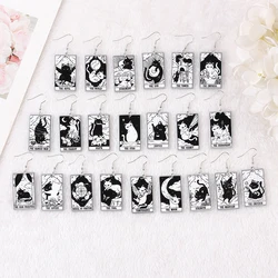 1Pair Drop Earring Black White Cat Tarot Card Charms Sun Moon Star And The Lovers Divination Card Fashion Jewelry Gift