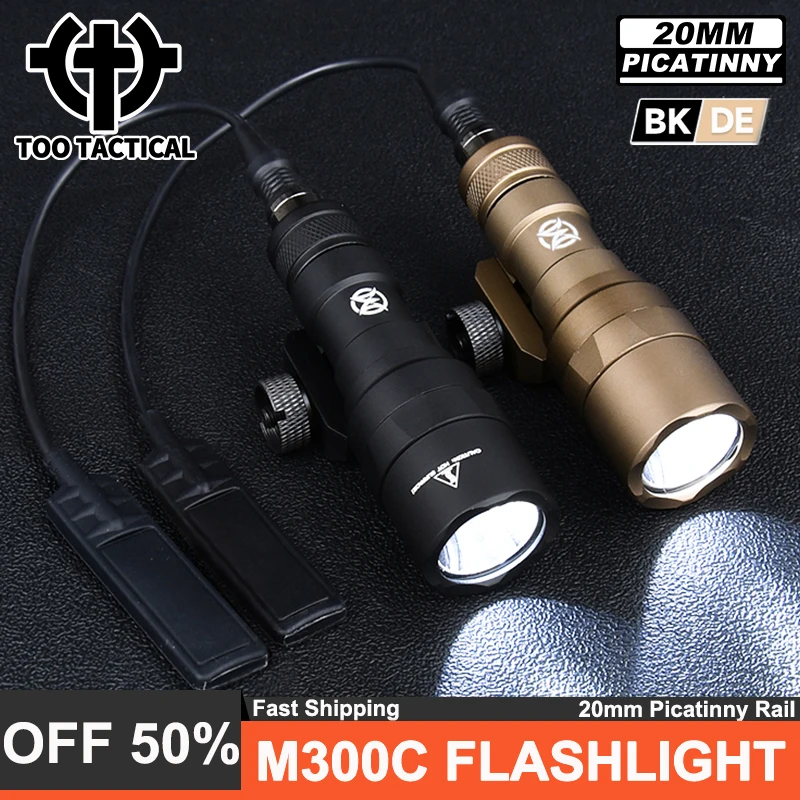 

Tactical M300 MINI Flashlight Wadsn White LED Light M300C Scout Light Airsoft Hunting 510 Lumens M300c Spotlight Fit 20MM Rail