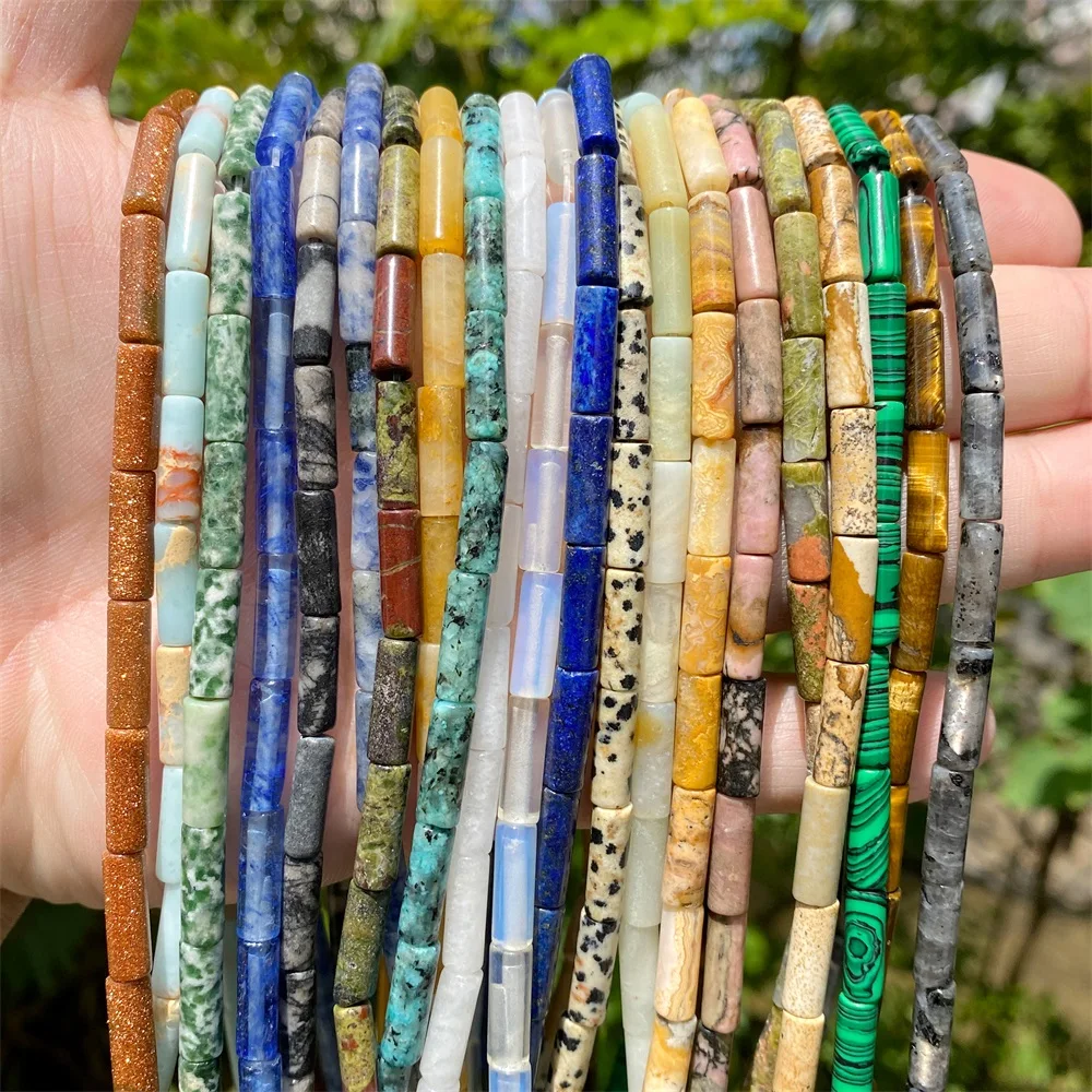 4x13mm Natural Stone Column Tube Sea Sediment lapis lazuli Agates Quartz Jades Tiger Eye Beads for Jewelry Making DIY Bracelet