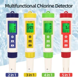 2024 Nieuwe Chloor Testen Pen 2/3/4/5 In 1 Water Kwaliteit Tester Cl2 Temp Ph H2 Orp Meten Voor Aquarium Zwembad