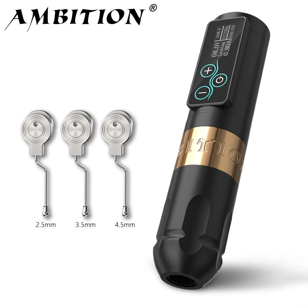 Ambition Vibe 2.5-3.5-4.0-4.5mm Stroke Wireless Tattoo Machine Pen Brushless Motor Touch Screen Battery Capacity 2400mAh for Art