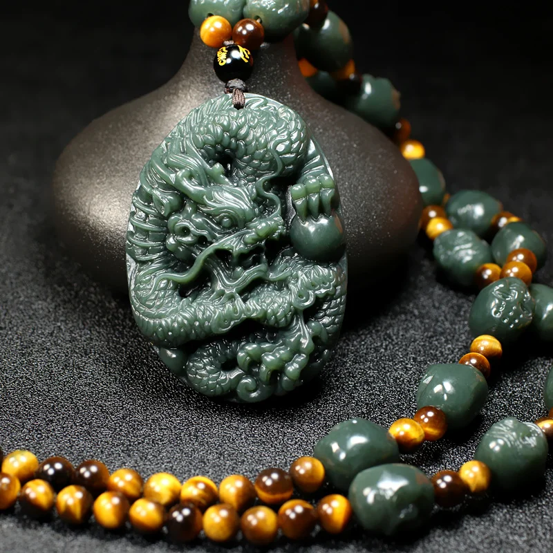 

New genuine Xinjiang Hetian zodiac dragon men's pendant dragon brand jade pendant women's jade pendant