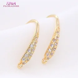 6PCS Height 18MM 14K Gold Color Plated Brass with Zircon Earrings Hook High Quality Jewelry Earrings Accessories