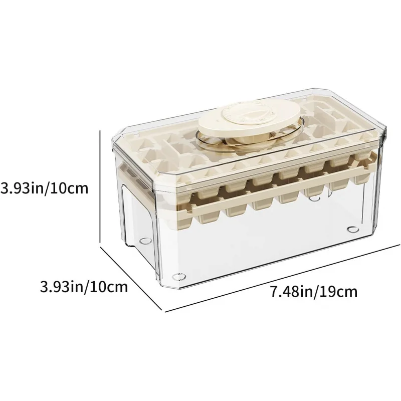 Ice cube tray with lid and ice bucket, ice cube tray for freezer, press ice tray large capacity ice cube mold, easy to use