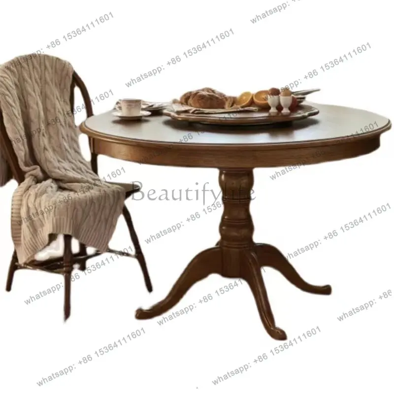 

American rural retro round table solid wood household simple small apartment table log