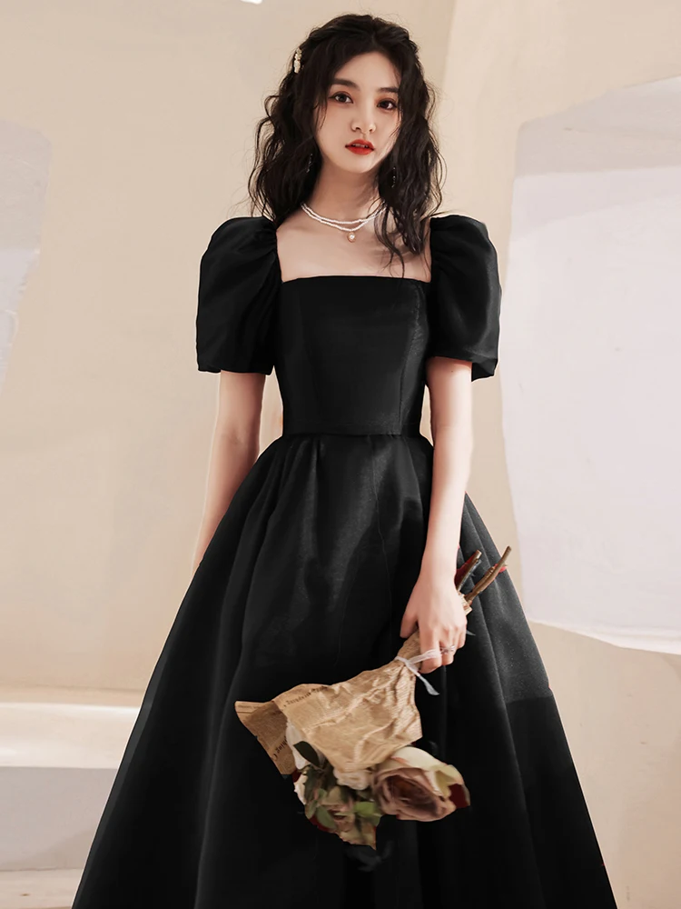 

Ele Bla Long Evening Gown for Annual Conference Host High Waist Bubble Sve Cloud Cloth Fabric Ball Gown Sle