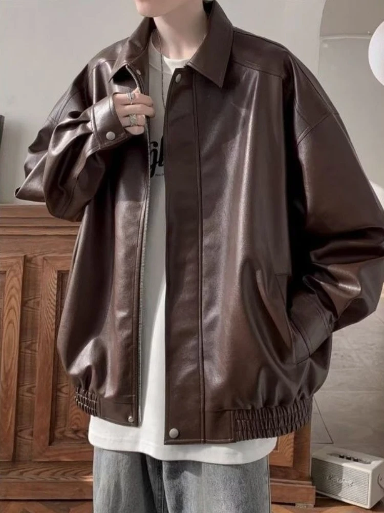 

Premium Craftsmanship Loose Fit Retro Motorcycle Coat Unisex PU Leather Jacket for Street Fashion​