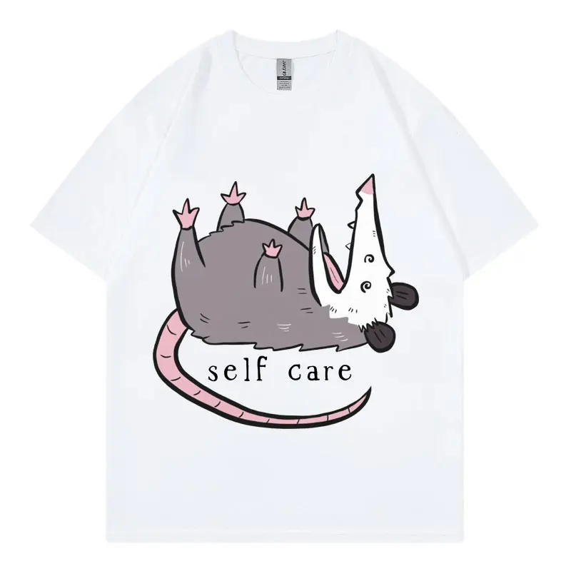 Opossum Self Care Funny Animal T-shirt High Quality Fashion Oversized Short Sleeve T-shirts Unisex Casual Pure Cotton T Shirts