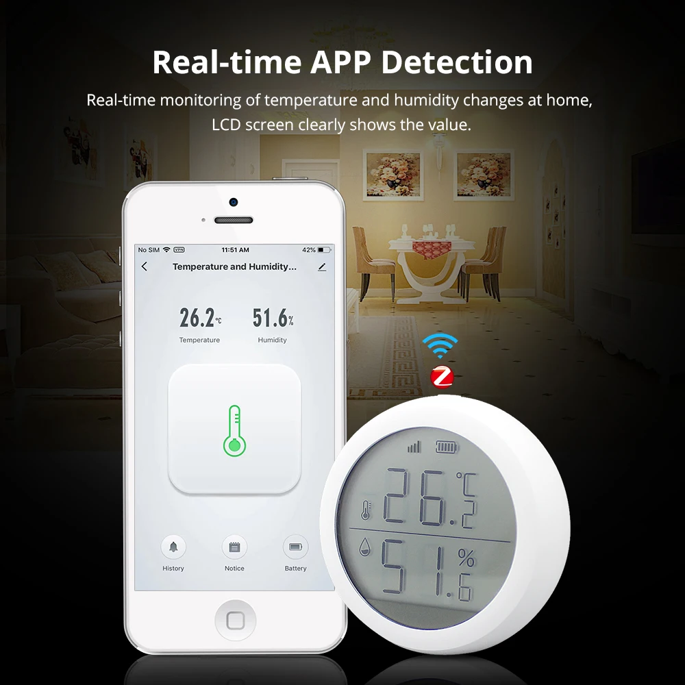 Tuya ZigBee Smart Home Temperatur-und Feuchtigkeit sensor mit LED-Bildschirm funktioniert mit Google Assistant und Tuya ZigBee Hub