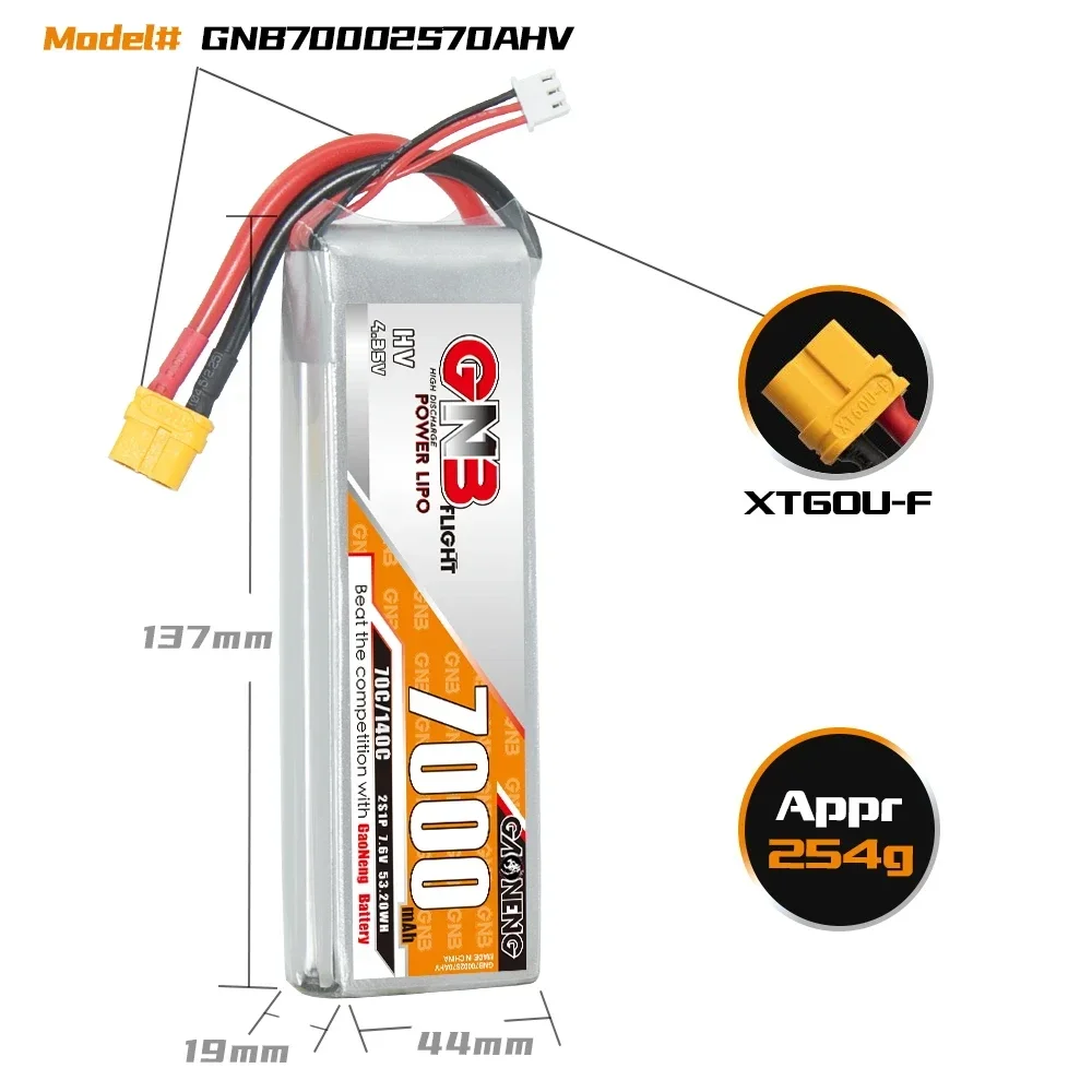 GAONENG GNB 7000mAh HV 2S 70C 140C 7.6V XT60 LiPo Battery Touring Car Drift Car Racing Boat EvaderSlash 4×4