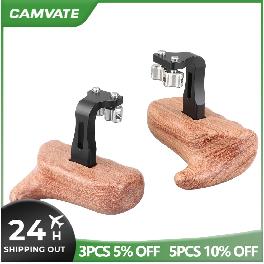 CAMVATE 2 pezzi impugnature in legno con attacco a vite zigrinata da 1/4 "-20 per DSLR Camera Cage Rig/DV Video Cage Rig /RED Camera Rig