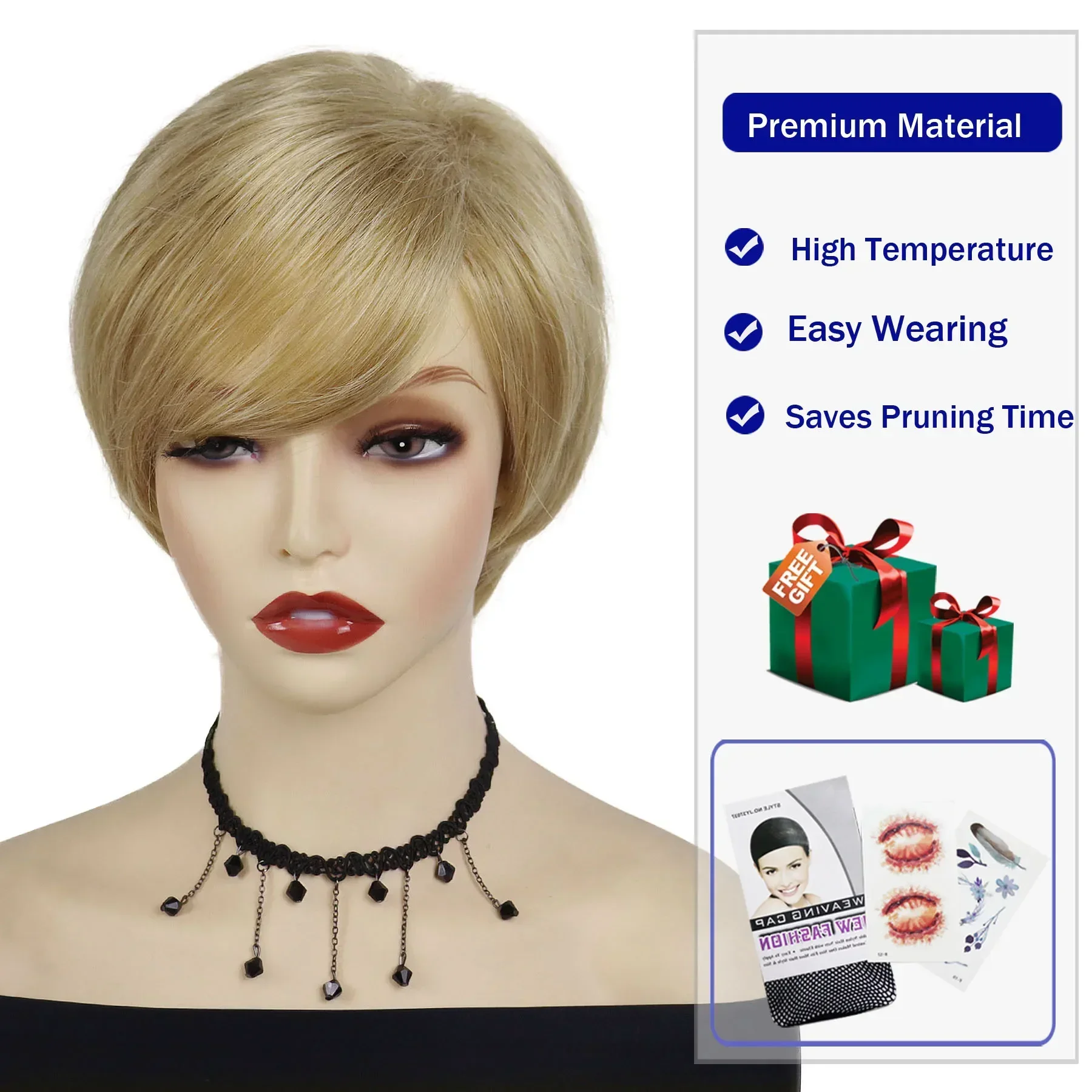 Synthetic Blonde Wigs for Women Short Haircuts Mom Wig with Bangs Natural Hairstyles Mixed Blond Straight Hair Old Lady Costume image 4