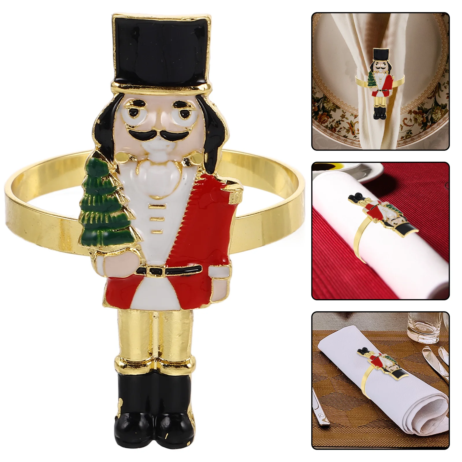 

4Pcs Dining Table Napkin Rings Nutcracker Shape Holiday Decor for Christmas Wedding Party Formal Casual Gatherings