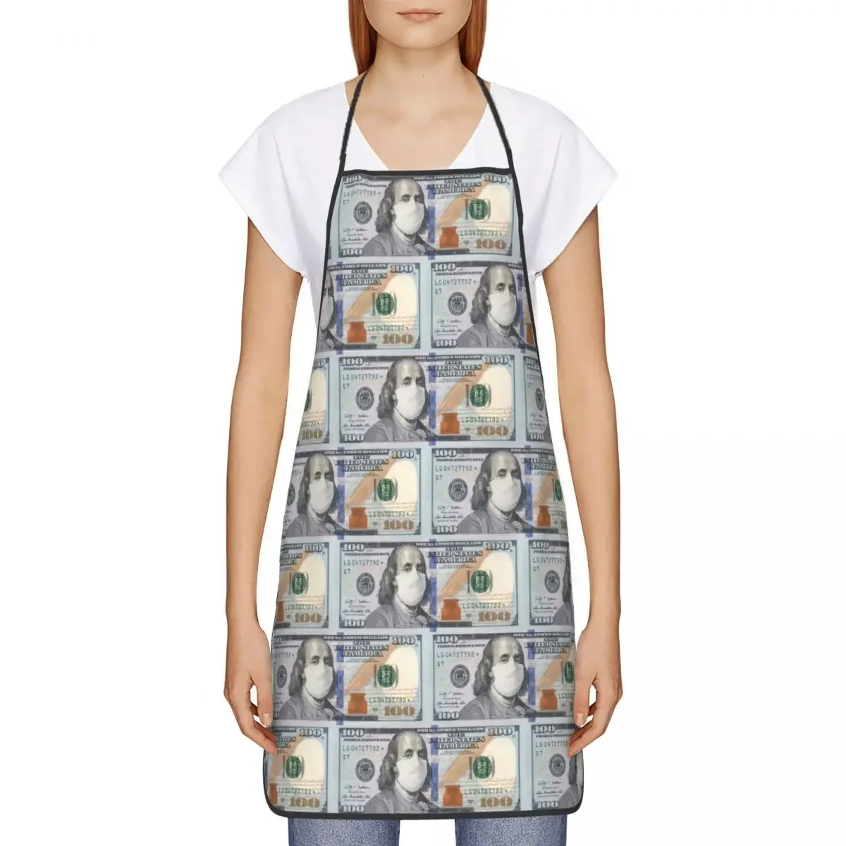 Masked Franklin 100 US Dollar Bill Apron Kitchen Chef Cooking Baking Bib Men Women Funny Banknotes Tablier Cuisine for Painting