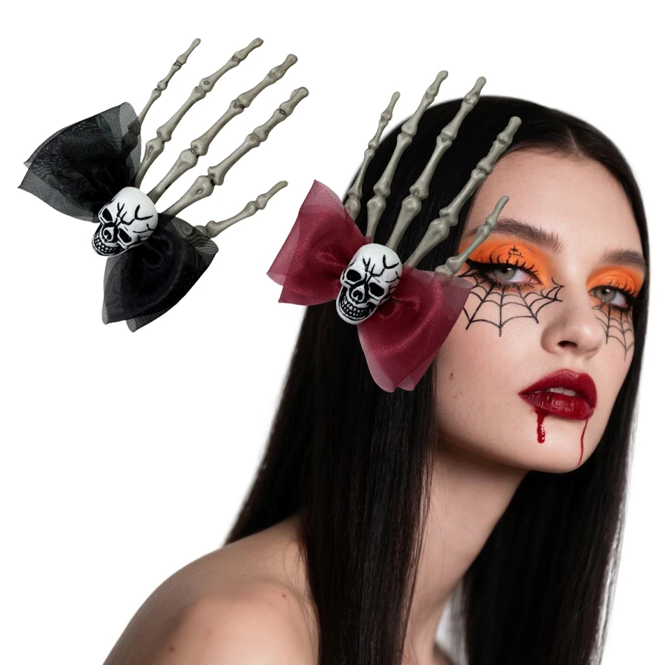

20pcs Halloween Gothic Skull Hairpin Hair Accessories Lolita Devil Bow Headpiece Scary Ghost Head DecorSkull Hand Side Clip