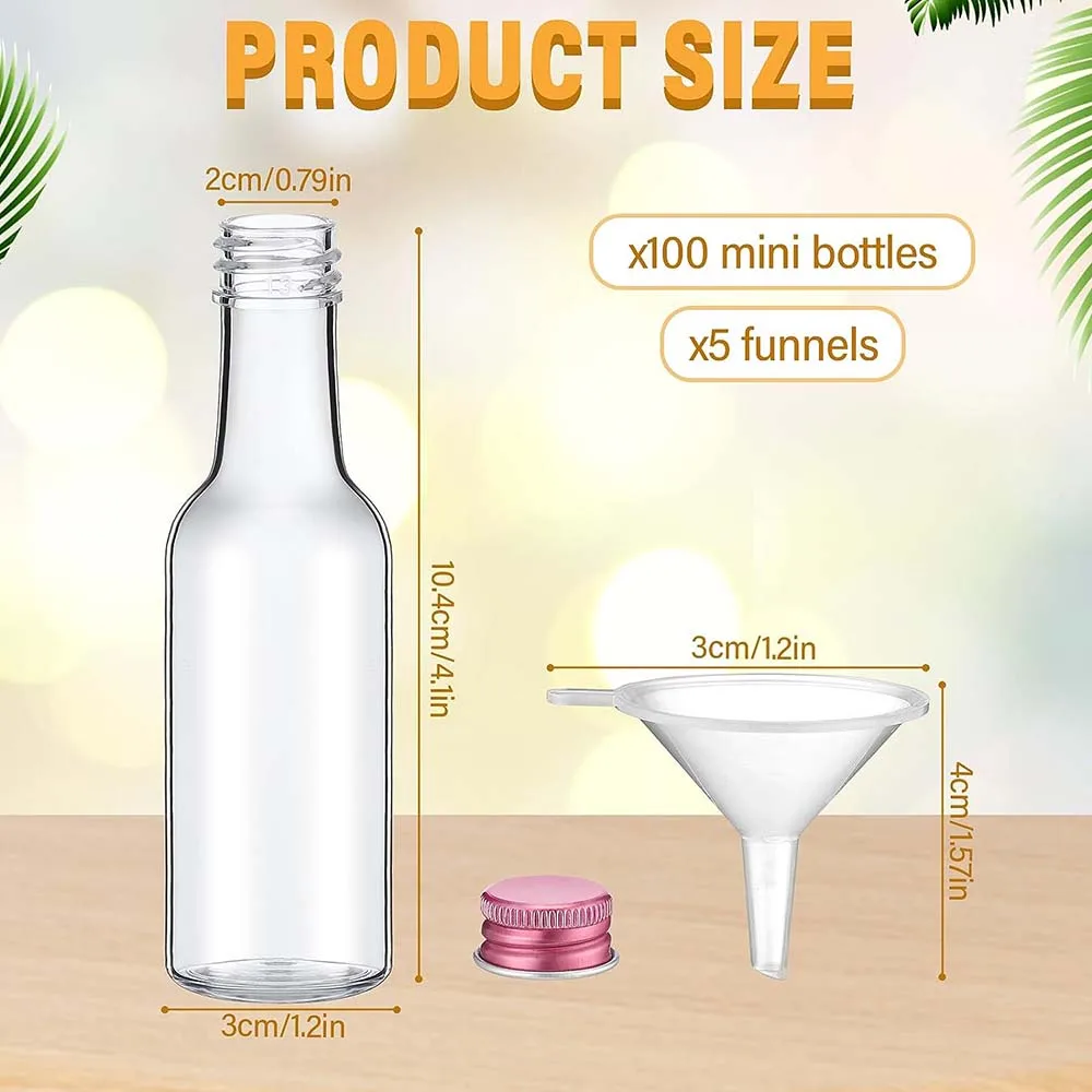 100Pcs Mini Liquor Bottles Plastic Empty Spirit Bottle 1.7 oz Mini Alcohol Bottles Airtight Shot Sauce Bottles for Wedding party