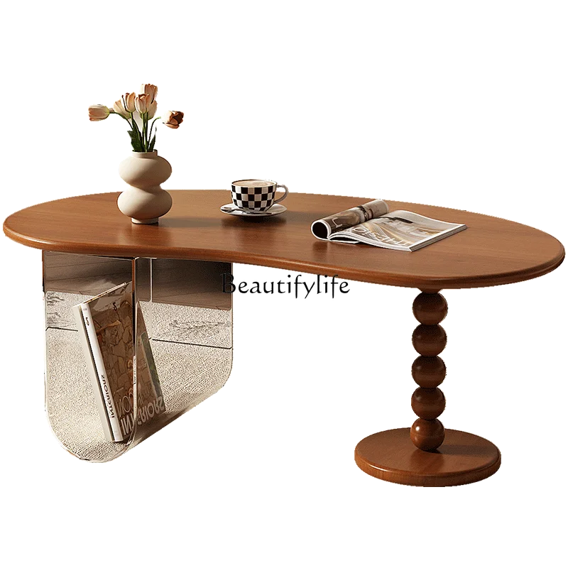 

Solid wood coffee table small apartment household 2024 irregular French retro tea table