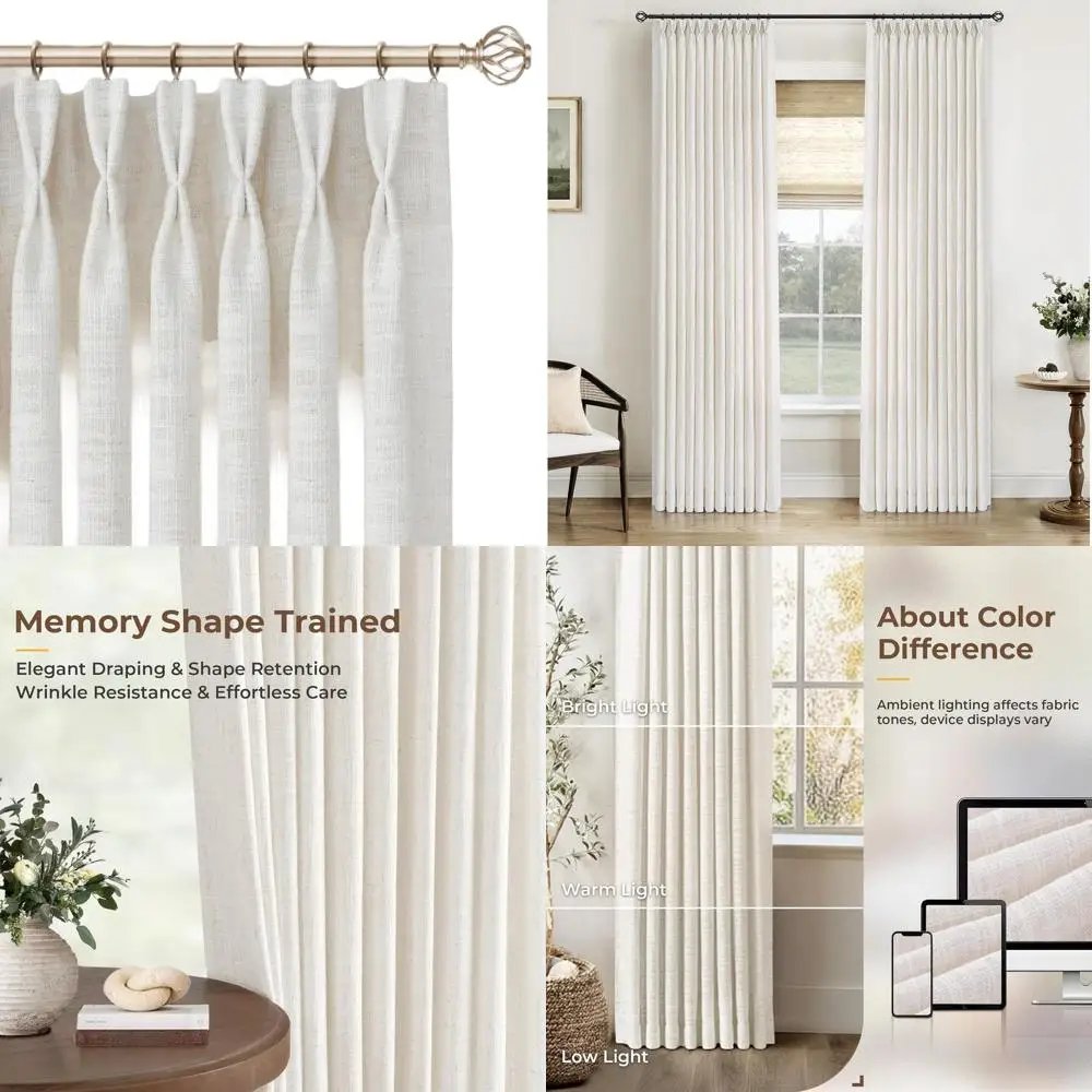 

Linen Pinch Pleat Curtains, 2-Panel Set, 40W x 108L, Light Filtering, Beige White for Living Room