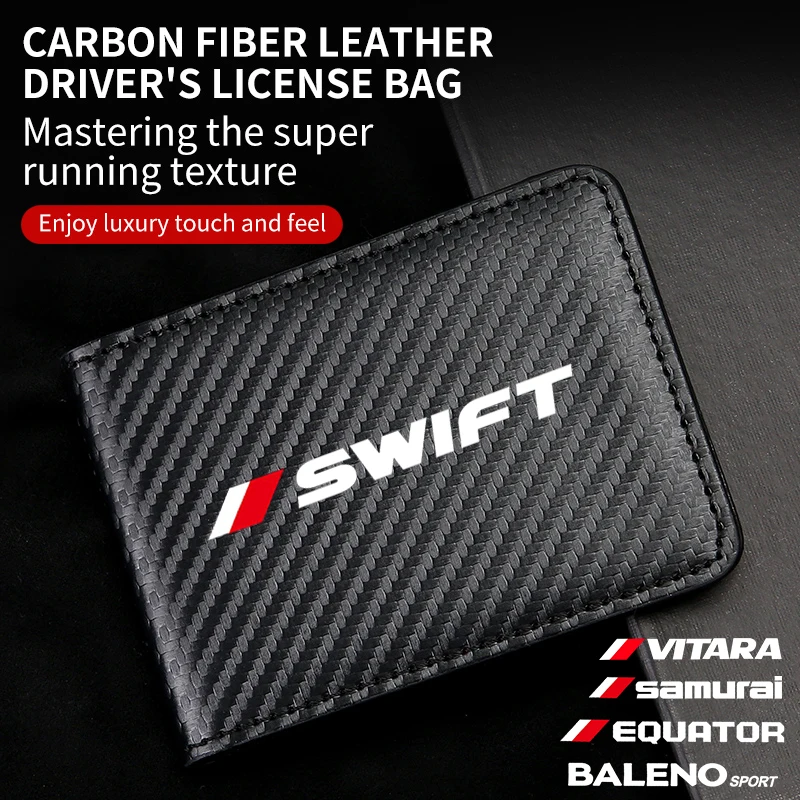 

For Jimny Swift Grand Vitara Ignis Alto Baleno SX4 Samurai S-Cross Celerio Car Driver License Carbon fiber Man Wallet Bag Card